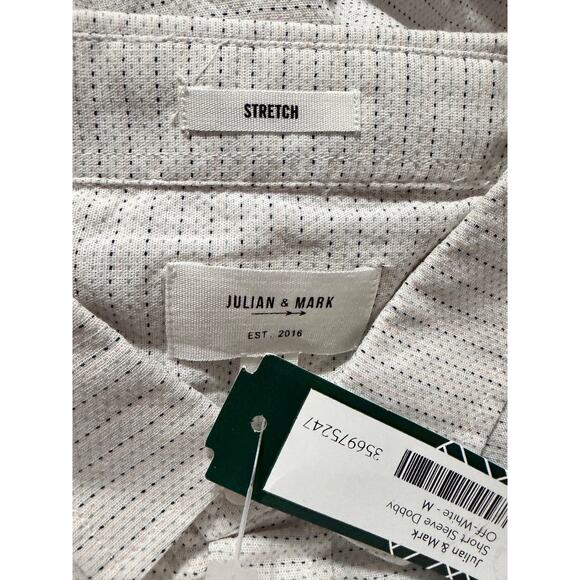Julian & Mark Dobby Shirt M Off White Short Sleeve Stretch Textured Minimalist - Picture 2 of 6